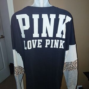 PINK Victoria's Secret Colorblock Leopard Print Embroidered Crest Large Letters